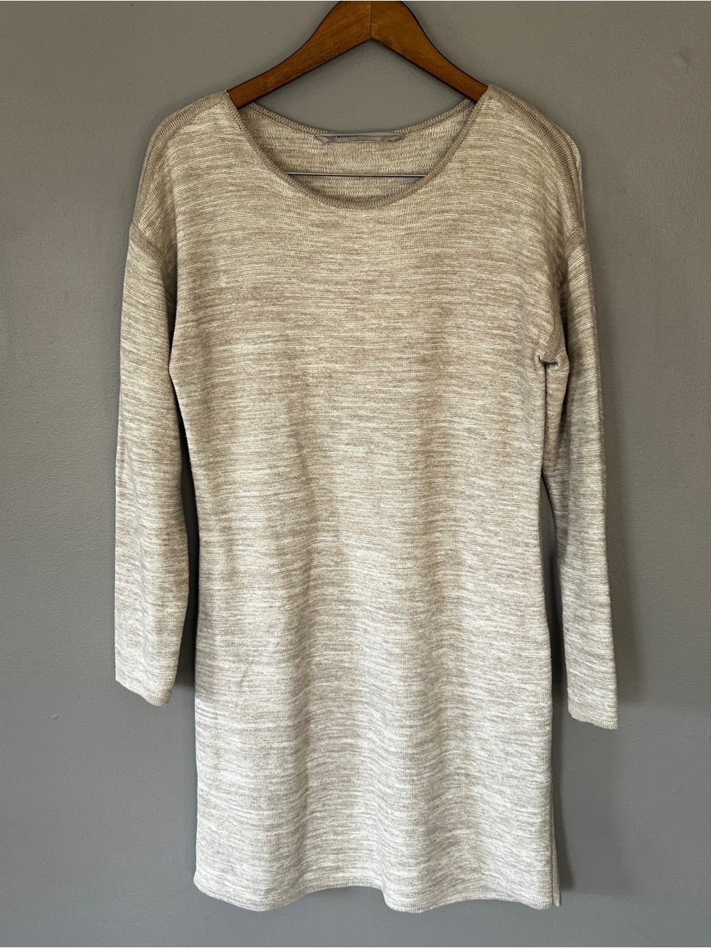 Athleta Large Beige Heathered Knit Sweater Dress Tunic Cozy Lounge Minimalist